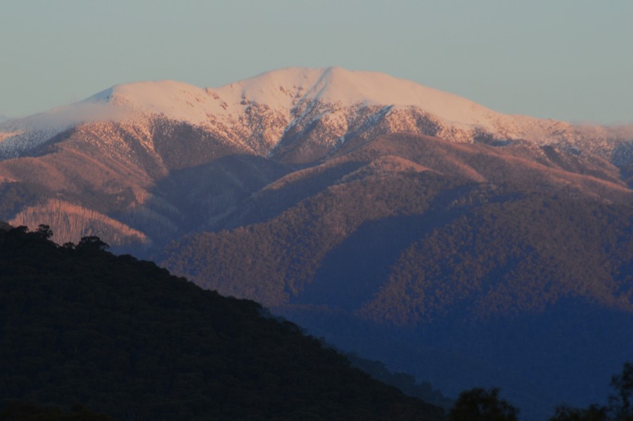 Spectacular snow capped Mt Feathertop at sunset